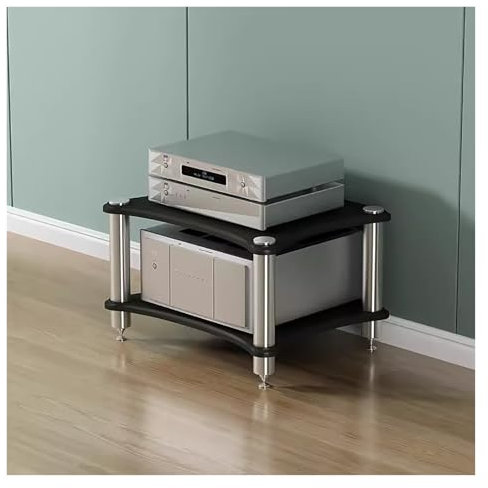 mueble equipo hifi Armario Para Componentes De Audio/vídeo Soportes Estéreo De Pie, Estanterías Audio-vídeo Abiertas Soporte Para Amplificadores, Soporte Para Consola De Videojuegos(Black,2 shelf)