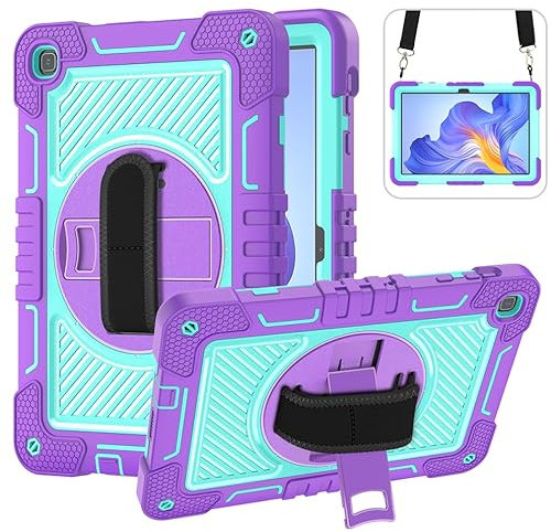 YOUULAR Funda para tablet Honor Pad X8 AGM3-W09HN de 10.1 pulgadas, a prueba de golpes, con soporte giratorio de 360° y correa de muñeca, correa de hombro, morado y verde menta