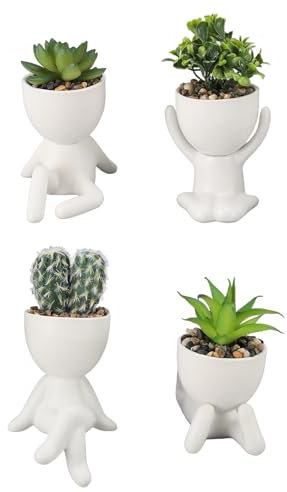 Tomotato Pot de Jardinière Succulente Artificielle, 4 Pièces en Plastique Permettant D'Économiser du Travail Fausses Plantes Succulentes avec des Pots Pot de Jardinière Succulente