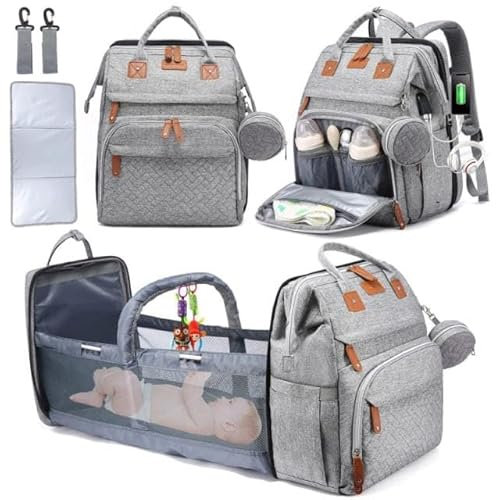 GO-BABY Baby changing bag & Mummy Shoulder Bag, Baby Diaper Backpack with Portable Changing Mat, Pacifier Holder and Stroller Straps Multi-Functional Travel Bag for Boys & Girls