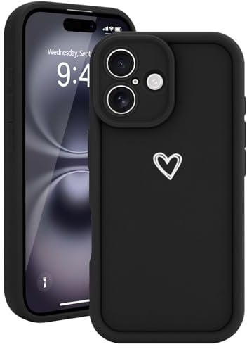 Micoden for iPhone 16 Case Cute Girls Silicone Shockproof Protective Bumper Case with Love Heart Pattern Design for iPhone 16-Black