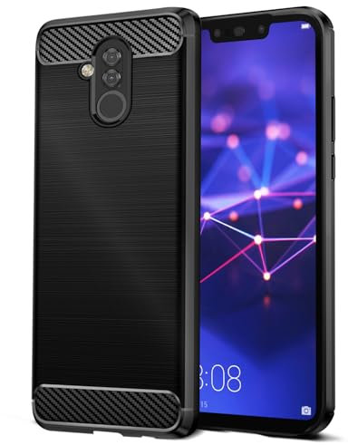 Qiinogow Cover Compatibile con Huawei Mate 20 Lite, Custodia per Telefono Slim Fit con Antiurto, Anti-Graffio, Case Protettiva in Gomma TPU in Fibra di Carbonio, Nero