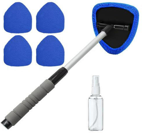 Car Window Cleaner,Window Cleaner,6 Pcs Car Cleaning Kit Windscreen Cleaner with 4 Reusable Washable Pads,Rotating Head Telescopic Windscreen Cleaner Tool,Detachable Handle Car Windscreen Cleaner Kit