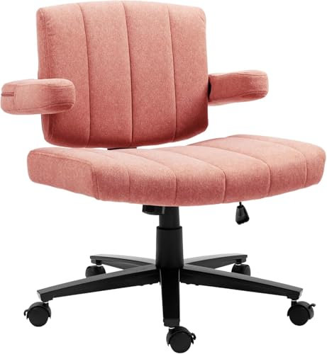Vigosit Criss Cross Chair mit Rädern, verstellbarebreite Armlehne Criss Cross Chair, Anti-Grip-StoffKomfort Kissen Modern Style Swivel schneidersitz Stuhl für Home Vanity Desk Office (Pink)