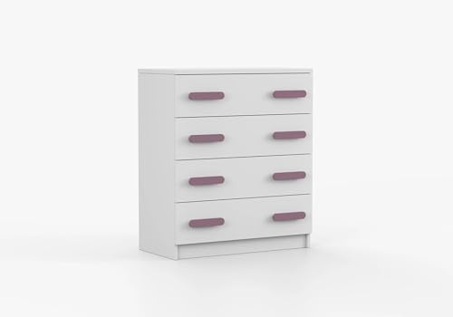 Fabryka Mebli Idźczak Kommode für Kinder, 80 cm breit Jonas I - Schlafzimmermöbel, Schrank für Wohnzimmer, Schlafzimmer, Kinderzimmer, Jugendzimmer - weiß – Griff heidekraut