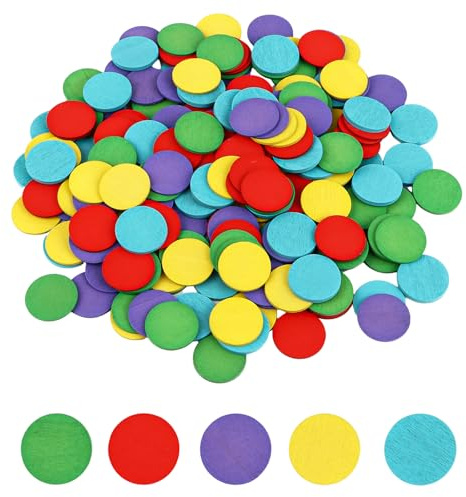 YAYODS 300 Stück 6 Farben Holzplättchen Rund - Ø 2,5 cm Pokerchips Holz Konfetti - Wertmarken Poker Chips - Holzchips Bingo Karten - Zählchips Mathematik Zählen - Blanko Spielfiguren für Brettspiele