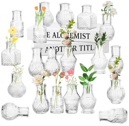 Kleine Glasvasen Set 20 Stück Kleine Vasen für Tischdeko Mini Vasen Tischvase Vintage Deko Transparente Blumenvase Klein Glasvase für Hochzeitsdekorationen und Wohnzimmer Deko