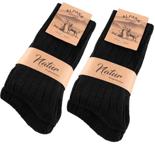 SockWaddles Alpaka Thermosocken Damen Herren, 4 Paar, Extra Warm | 40% Alpakawolle und 30% Wolle speichern Wärme; dicke Wintersocken mit verstärkter Ferse und Spitze für kalte Tage.