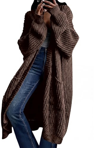 AUGCONE Women's Oversized Cardigans Sweater Long Coat Knit Fall Winter Cozy Outfits with Pockets 2026(Coffee, M)