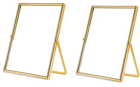 Puthernm Gold Floating Picture Frame Set of 2, Gift Metal Glass Photo Frames, for Tabletop Display Vertically Easy to Use