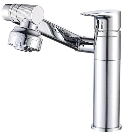 1080° Swivel Bathroom Faucet And Shower Curtain Wash Basin Mixer Tap Only Splash Aerators Sink Deck Mounted Bidet Proof(Silver)