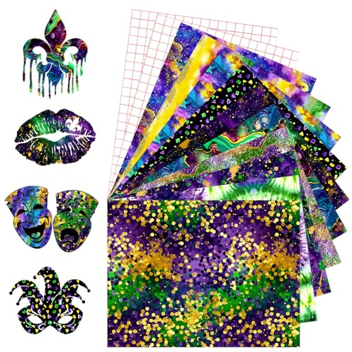 Tintnut Karnevals Vinylfolie Plotter Plotterfolie Vinyl 12 Blätter 12x10in | Plotterfolie selbstklebend,mit 2 transferfolie,für plotter,haftstark,waschbeständig,für DIY wohnraumgestaltung und basteln