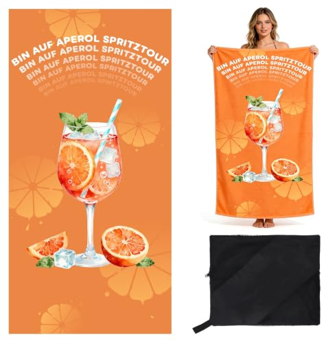 Aperol Strandtuch Geschenk Serviette Handtuch XXL Aperol Spritz Deko microfaser badetuch groß mit Netzbeutel geeignet für Strand Outdoor Partys Reisen ideales Yoga Geschenk oder Geburtstagsgeschenk