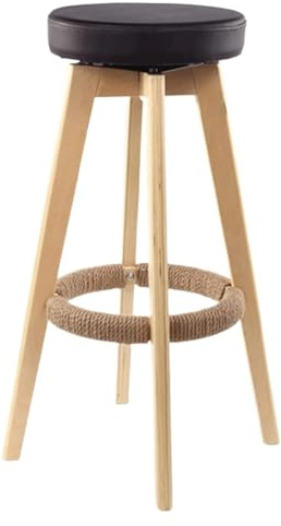 Tabouret de Bar en Bois Massif, pivotant à 360°, avec Assise Ergonomique en Corde de Chanvre tressée à la Main