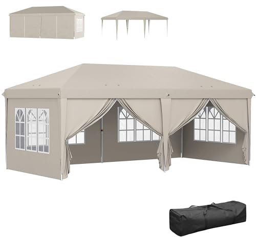 Outsunny Tonnelle de Jardin 3x6m Barnum Pliant Côtés Amovibles Beige