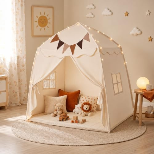 YuLiMirich Kinderzelt, Tipi Zelt für Kinder mit Fahnen, tragbares und zusammenklappbares Tipi für Jungen und Mädchen, Spielhaus für drinnen und draußen, 150 x 100 x 150 cm