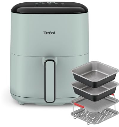 Tefal Easy Fry Max Air Fryer, 5 L Capacity, Pop Eucalyptus - EY2454G0 + Tefal Air Fryer Accessory Set, 4 Piece, J701S444 - Black