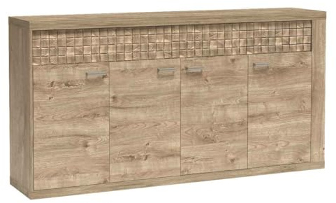 Masseno Kommode Yasuo 191,5 cm Sideboard mit Schubladen und 4 Türen für Wohnzimmer Schlafzimmer Modern 191,5x40,5x99 cm Eichefarben