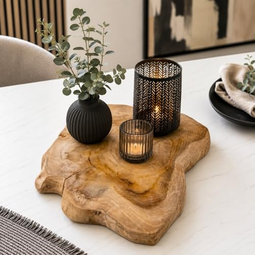 Dekotablett, Kerzenständer rustikale Deko Baumscheibe, Holzscheibe aus massiven Teakholz - 30 oder 40 cm groß - ganzjährige Tischdeko - Dekoration für Frühling, Sommer, Herbst & Winter
