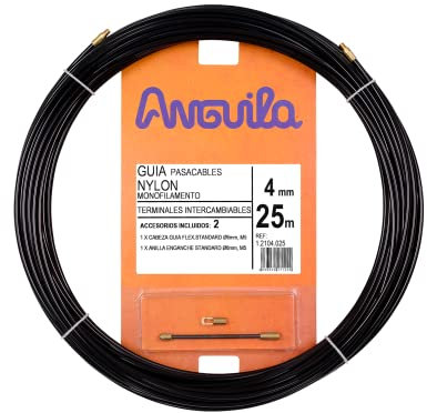 Anguila | Guía Pasacables | Terminales Intercambiables | Monofilamento | Nylon | Color Negro | Diámetro 4mm | 25 metros