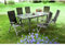Merxx 7tlg. Carrara Set schwarz, 6 Carrara Klappsessel, 5-fach verstellbar, 1 Ausziehtisch, 160 (220) x 90 cm, grau Glasplatte