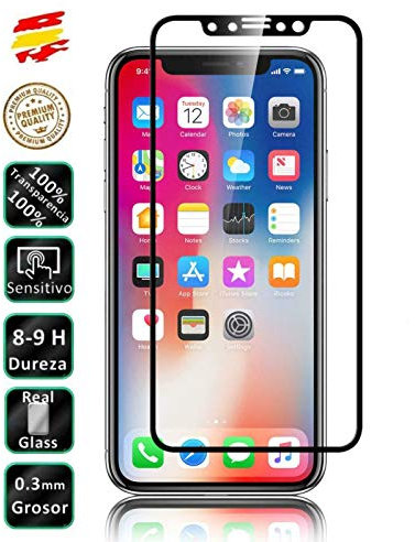 Movilrey Protector para Apple iPhone X 10 Negro Completo 3D Cristal Templado de Pantalla Vidrio Curvo para movil