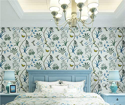 Papier Peint Chinoiserie Revêtement Mural De Chambre À Coucher Moderne Vintage Rose Papier Peint Floral Bleu Tropical Papillon Oiseaux Fleur Papier Peint10*53cm