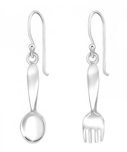 Hypoallergenic Sterling Silver Fork and Spoon Fish Hook Dangle Earrings (Nickel Free)