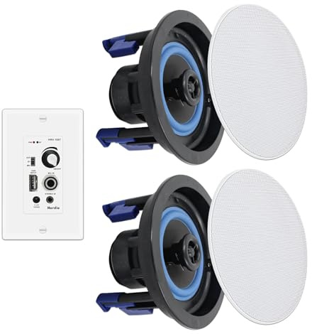 Herdio Home Audio Package Wall Mount Audio Control Amplifier Receiver System and HCS-418 in Ceiling Bathroom Kitchen Living Room Speakers (A Pair)