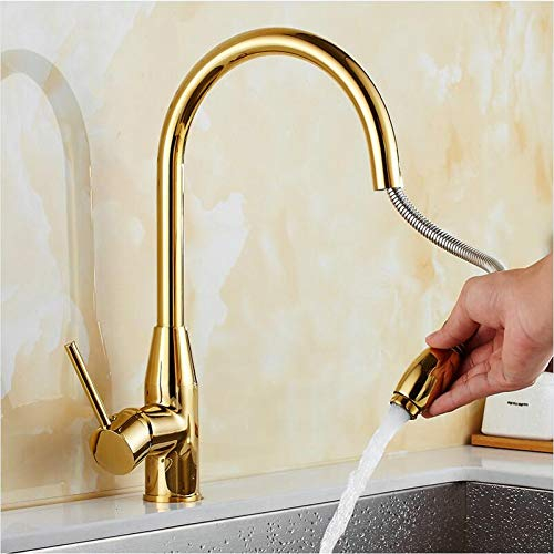 YHSGY Küchenarmatur Messing Gebürstetem Chrom Spülbecken Schwenkbare Einlocharmaturen, Mischbatterien & Armaturen Mit Ausziehbarem Duschkopf