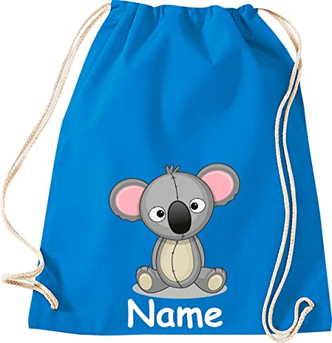 Shirtinstyle Gym Sack Kinder Turnbeutel Tiere Koala mit Wunschnamen, Beutel Tasche Hort Kita, Farbe Sapphire
