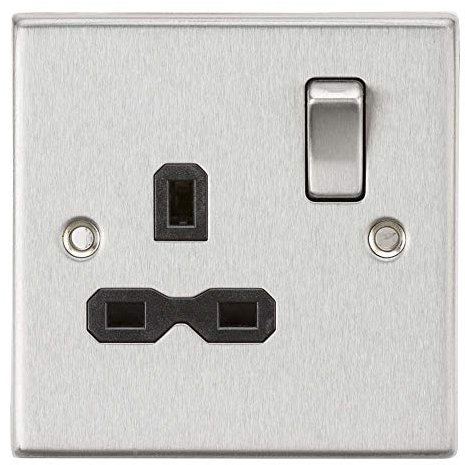 13A 1G DP Switched Socket with Black Insert - Square Edge Brushed Chrome
