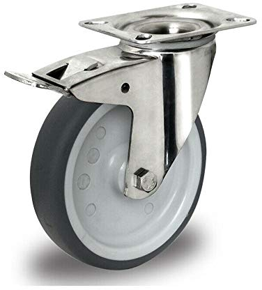 Transportrollen Edelstahl 125mm Lenkrolle mit Bremse Gummi Rad Edelstahlrollen