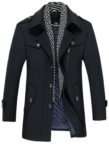 Allthemen Manteau Homme Hiver Court Trench Coat en Laine Chaud Veste Slim Epais Pardessus Parka Coupe Vent Jacket Col Revers Bleu Marine XL