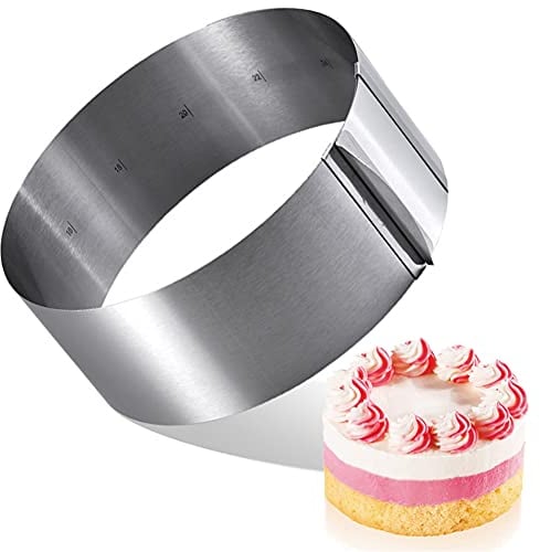 Molde Redondo Ajustable para Tarta Pastel(Diámetro 16 a 30 cm,Alto:8,5 Cm), Acero Inoxidable, para Cocina, Hornear, Diseño de Postre y Decoración de Pasteles, Plata