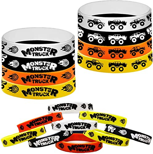 24PCS Monster Truck Rubber Bracelets -Monster Truck Theme Party Supplies Decorations Birthday Baby Shower Slicone Wristbands