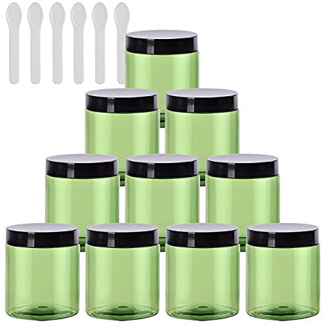 TIANZD 12 Pièces Vides Petit 80 ml Vert Cosmétique Pot en Plastique avec Couvercle Noir 80 g Pots de Cosmétique Crème de Bouteille Contenant avec 6x Spatules