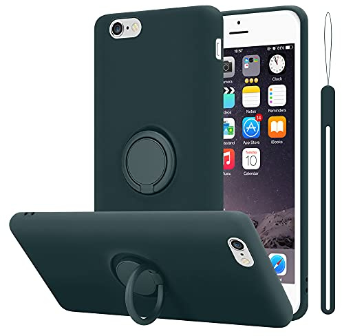 Cadorabo Hülle kompatibel mit Apple iPhone 6 6S Schutzhülle TPU Silikon Case Liquid Design mit Ring Slim Kratzfest Liquidsilikon Microfaser mit Rundumschutz Case Hülle für iPhone 6 6S in Grün