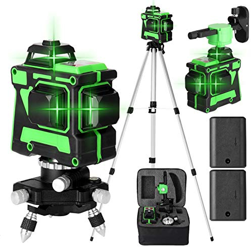 VISLONE Multifunctional Self-leveling 3D 12 Lines Laser Level Tool Vertical Horizontal Lines with 1.5M 3 Heights Adjustable Alloy Extension Bar Tripod Stand