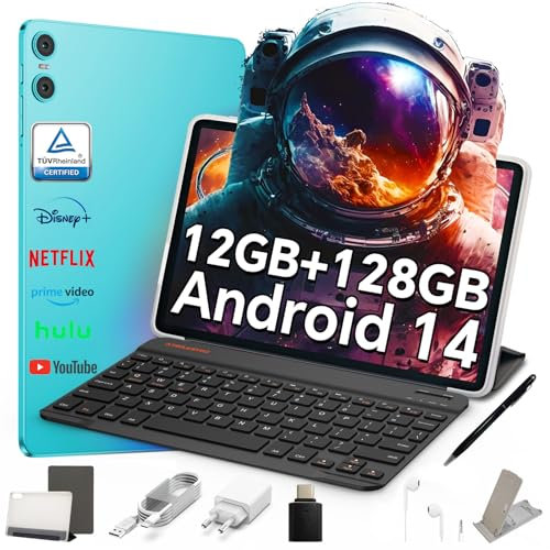 TECLAST P30 Tablet 10 Pulgadas Tablets Android 14, 2GHz Octa-Core, 12GB RAM 128GB ROM(TF 3TB), Widevine L1/GPS/OTG/6000mAh/BT5, Tablet con Teclado+Funda+3.5mm Auriculares, con 8 Accesorios-2025