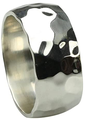 Besonderer gehämmerter 925er Silberring 10 mm breit, Größe:65 (20.7 mm)