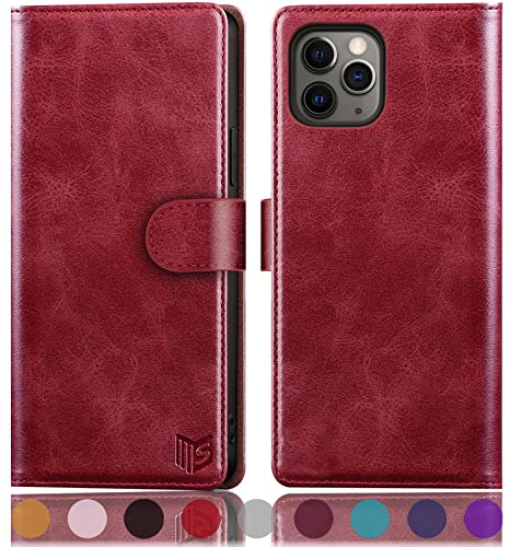 SUANPOT [RFID Schutz für iPhone 11 Pro 5,8-Zoll Hülle PU Leder Handyhülle Lederhülle Klapphülle Kartenfach Flip Cover für Apple 11 Pro Handy hülle Leather Wallet Phone Case rot