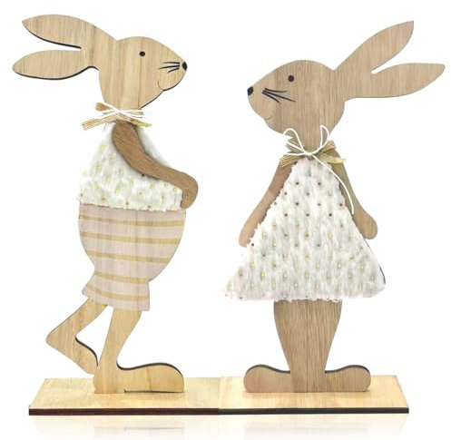 LGZIN 2 Stück Osterhase Deko aus Holz, Deko Aufsteller für Ostern, Osterdeko Holz Hase, Osterdeko zum Hinstellen Holz Aufsteller, Osterhase Figur Holz, Osterdekoration Garten, Innen Ostern Deko