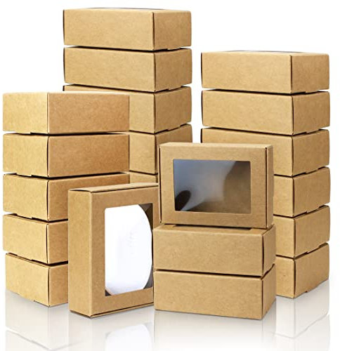 BadenBach Kleine rechteckige Kraftpapierboxen mit transparenten Fenstern, 8,5 x 6 x 3 cm, Mini-Seifengeschenk, Geschenkschachtel für Bäckereien, Süßigkeiten, Schokolade, Verpackung, Schmuck, Hochzeit,