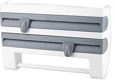 Wand-Küchenrollenhalter mit Regalen Folienschneider Abnehmbare Papiertuchhalterstange für Wandmontage – Khaki Blau