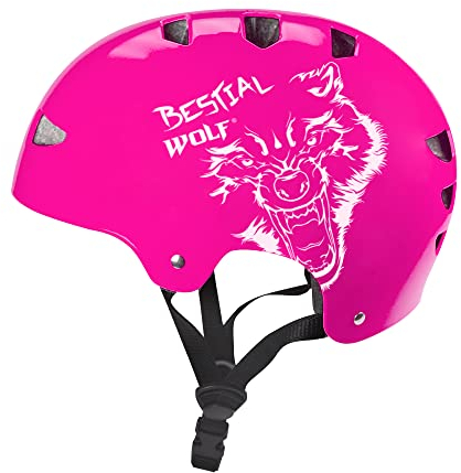 Bestial Wolf | Helm | Skateboard | Kinderroller | Freestyle-Scooter | Skate | Stunt-Scooter | BMX | CE-zugelassen | Sport & Outdoor | Verstellbar | Unisex | 8 bis 99 Jahre