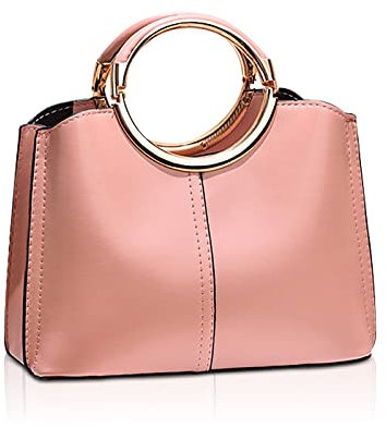 NICOLE & DORIS Damen Henkeltaschen Elegante Frauen Umhängetasche mit Top Griff Mehreren Fächern Designer Tasche Klein Mode Schultertasche Handytasche PU Leder Rosa