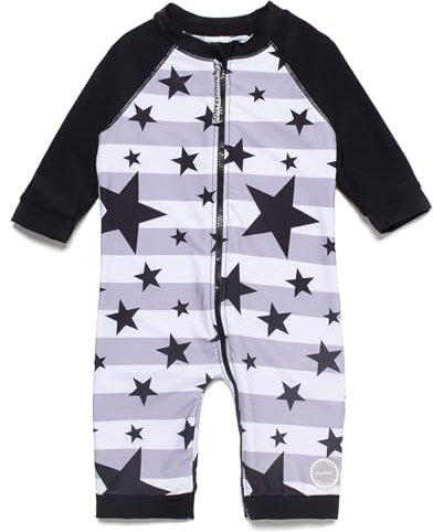 Mazuliso Bebé Niño Traje de Baño con Cremallera Larga UV una Pieza Manga Larga Bañadores Sombrero(SWStern,62-68 CM)