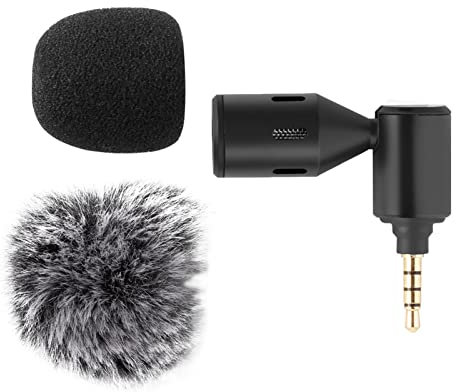 Andoer Mini-Mikrofon für Smartphone, Handy-Mikrofon, Kardioid-Tablette, 3,5 mm TRRS-Stecker, 90 ° Winkel mit 2 Windschutzscheibe für Smartphone, Live-Übertragung, vlog