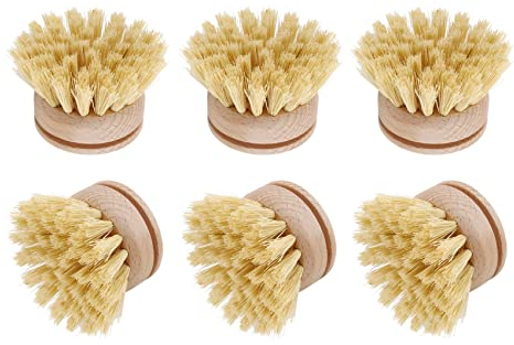 Energetic Brosse à Vaisselle, Brosse à Vaisselle, 6 TêTes de Brosse de Rechange en Bois Brosse à Vaisselle de Nettoyage Rechargeable HêTre de Cuisine